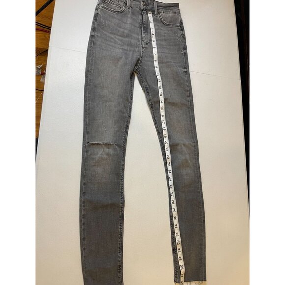 Zara Womens Jeans The High Waist Skinny Denim Distressed in Lead Grey Size USA 4 - Picture 9 of 12